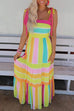 Priyavil Bow Knot Shoulder Color Block Striped Maxi Cami Dress