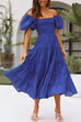 Priyavil Off Shoulder Puff Sleeves Ruffle Tiered Midi Dress