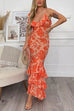 Priyavil V Neck Ruffle Layered Printed Mermaid Maxi Cami Dress