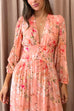 Priyavil V Neck Button Up Waisted Floral Midi Swing Dress