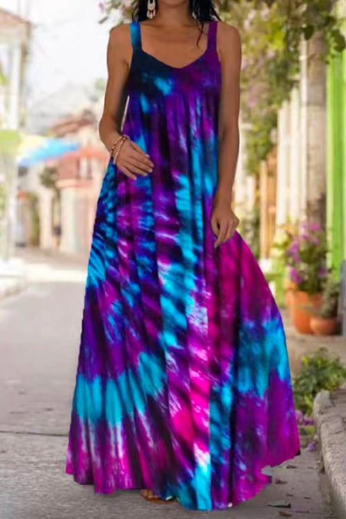 Priyavil U Neck Tie Dye Maxi Swing Cami Dress