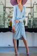 Chic V Neck Long Sleeves Twist Front Wrap Midi Dress