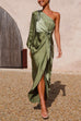 Priyavil One Shoulder Tie Waist Satin Tulip Maxi Party Dress