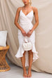 Wrap V Neck Ruffle Trim High Low Hem Cami Party Dress