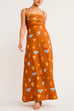Ruched Spagehetti Strap Pocketed A-line Printed Maxi Dress