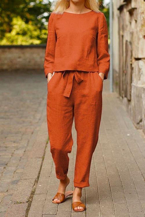 Priyavil Long Sleeve Top and Tapered Pants Solid Set