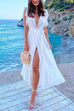 Priyavil Ruffle Slit Lace Hollow Out Midi Vacation Dress