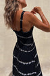 Priyavil Square Collar High Slit Tie Dye Ruffle Swing Maxi Cami Dress