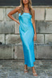 Priyavil Backless Tube Top Solid Satin Maxi Party Dress