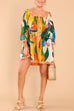 Priyavil 3/4 Sleeves Tropic Print Cotton Linen Dress