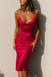 Priyavil Deep V Neck Tie Back Printed Satin Cami Dress