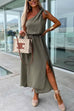 Priyavil Tie Knot One Shoulder Sleeveless Waisted Slit Dress