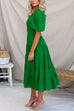 V Neck Button Down Ruffle Tiered Pleated Midi Swing Dress