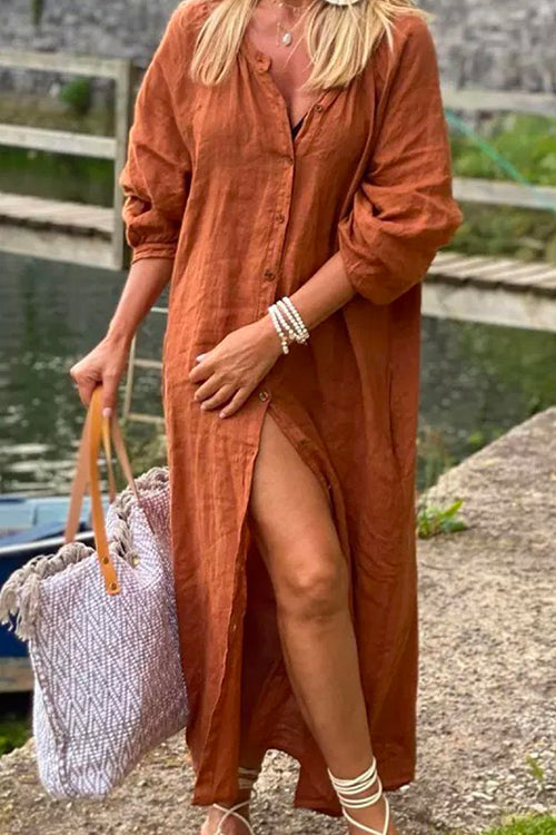 Priyavil 3/4 Sleeve Button Down Oversized Maxi Shirt Dress