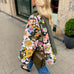Priyavil Bell Sleeves Ruffle Trim Fleece Lined Floral Coat