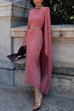 Priyavil Cape Sleeves Solid Formal Party Midi Dress