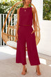 Priyavil Back Buttons Crop Tank Top Wide Leg Pockets Pants Set