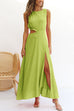 Priyavil Sleeveless Cut Out Waist High Slit Maxi Swing Dress