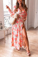 Priyavil V Neck Long Sleeve Waisted High Slit Maxi Floral Dress