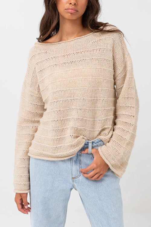 Priyavil Drop Shoulder Hollow Out Solid Knitting Sweater