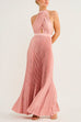 Halter Cut Out Backless Pleated Maxi Party Dress