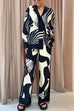 Priyavil Graphic Printed Long Sleeve Blouse Shirt Wide Leg Pants 2 Pieces Set
