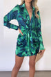 Long Sleeves Tie Front Printed Bodycon Mini Shirt Dress