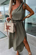 Priyavil Tie Knot One Shoulder Sleeveless Waisted Slit Dress