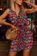 Priyavil Zipped V Neck Tie Waist Printed Mini Tank Dress