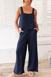 Printed Square Collar Tank Top Wide Leg Pants Casual Lounge Sets