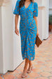 Priyavil V Neck Puff Sleeve Ruched Printed Bodycon Dress