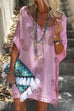 Priyavil V Neck Hollow Out Pineapple Printed Dress