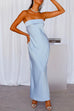 Priyavil Backless Tube Top Solid Satin Maxi Party Dress