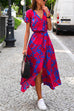 Priyavil V Neck Tie Waist Printed Wrapped Long Holiday Dress