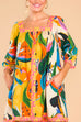 Priyavil 3/4 Sleeves Tropic Print Cotton Linen Dress