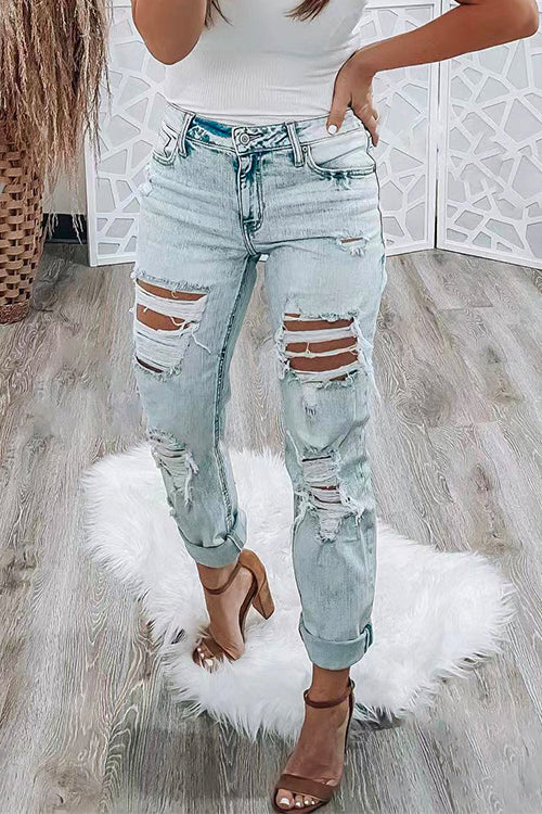 Priyavil Distressed High Rise Ripped Boyfriend Denim Pants
