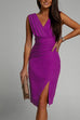 Priyavil Sleeveless High Waist Ruched Slit Pencil Dress