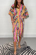 Priyavil V Neck Half Sleeve Waisted Slit Printed Midi Dress