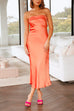 Priyavil Backless Tube Top Solid Satin Maxi Party Dress