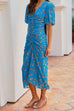 Priyavil V Neck Puff Sleeve Ruched Printed Bodycon Dress