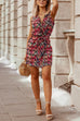 Priyavil Zipped V Neck Tie Waist Printed Mini Tank Dress