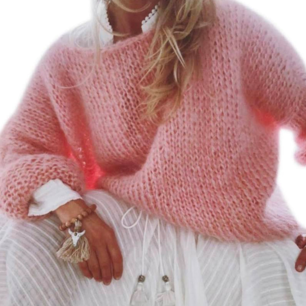 Priyavil Solid Boat Neck Fluffy Knitting Sweater