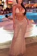 Priyavil Sheer Embellished Long Sleeves Crop Top and Mermaid Maxi Skirt Set