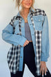 Priyavil Button Up Pocketed Plaid Splice Shacket