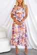 One Shoulder Puff Sleeve Waisted Floral Midi Swing Dress