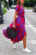 Priyavil V Neck Tie Waist Printed Wrapped Long Holiday Dress