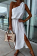 Priyavil Tie Knot One Shoulder Sleeveless Waisted Slit Dress