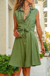 Priyavil Solid Tie Waist Sleeveless A-line Shirt Dress