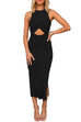Priyavil Twist Front Cut Out Ruched Side Split Sleeveless Dress