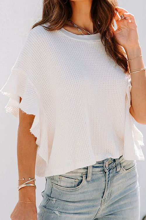 Priyavil Ruffle Half Sleeve Solid Knitting Cropped Pullovers